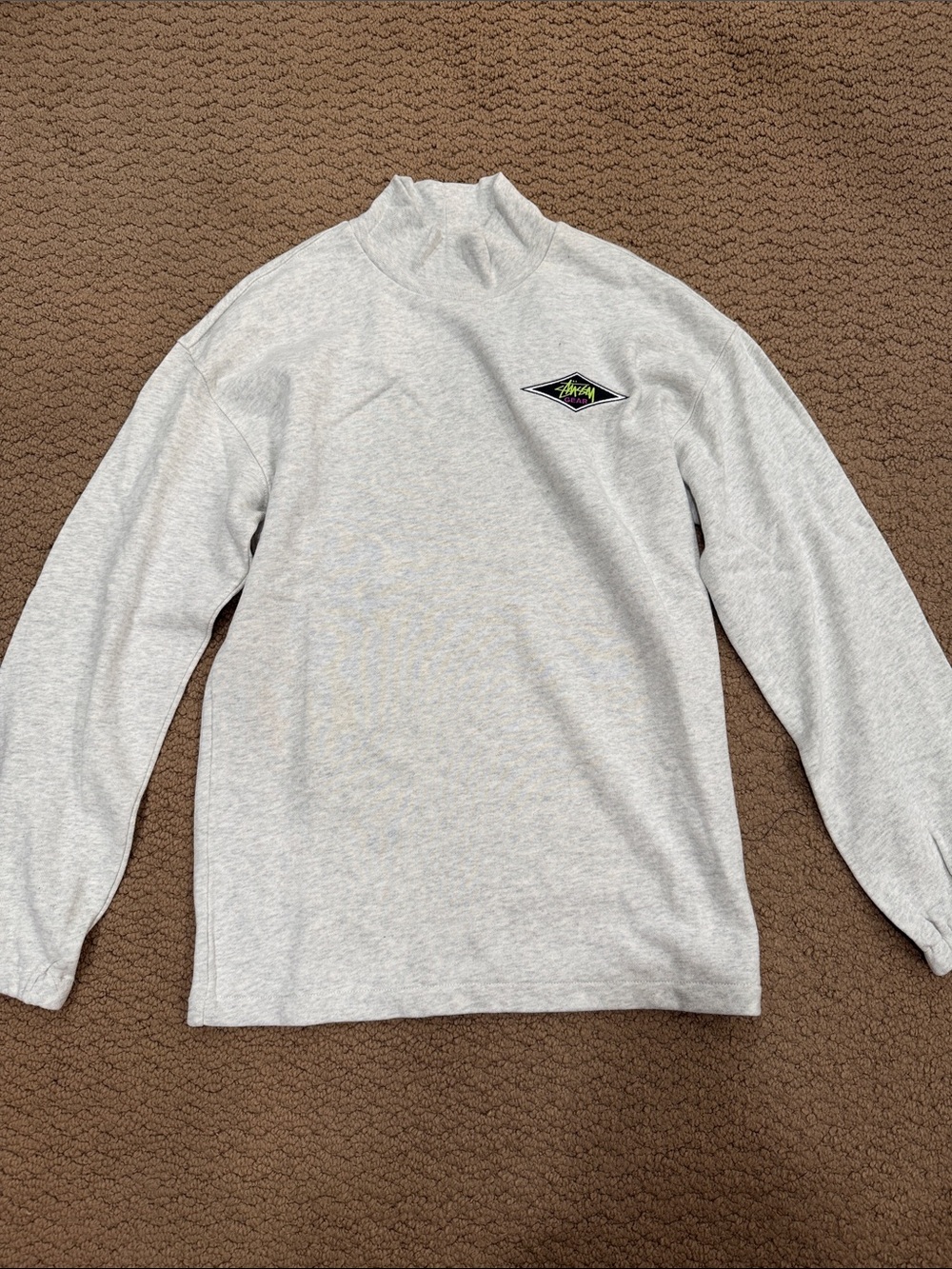Stussy Light Gray Turtleneck Sweatshirt with Logo Patch
